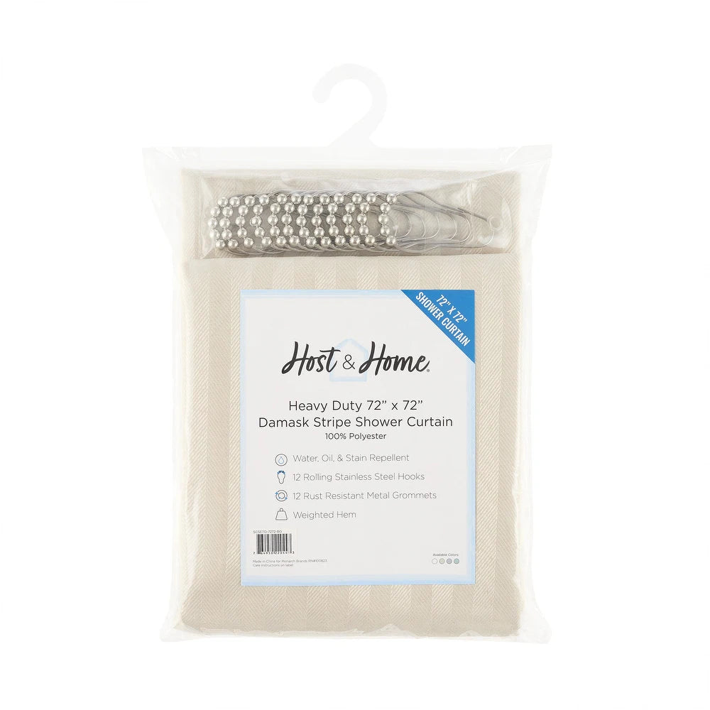 Host & Home Poly Shower Curtain Set 72x72 Damask Almond Milk