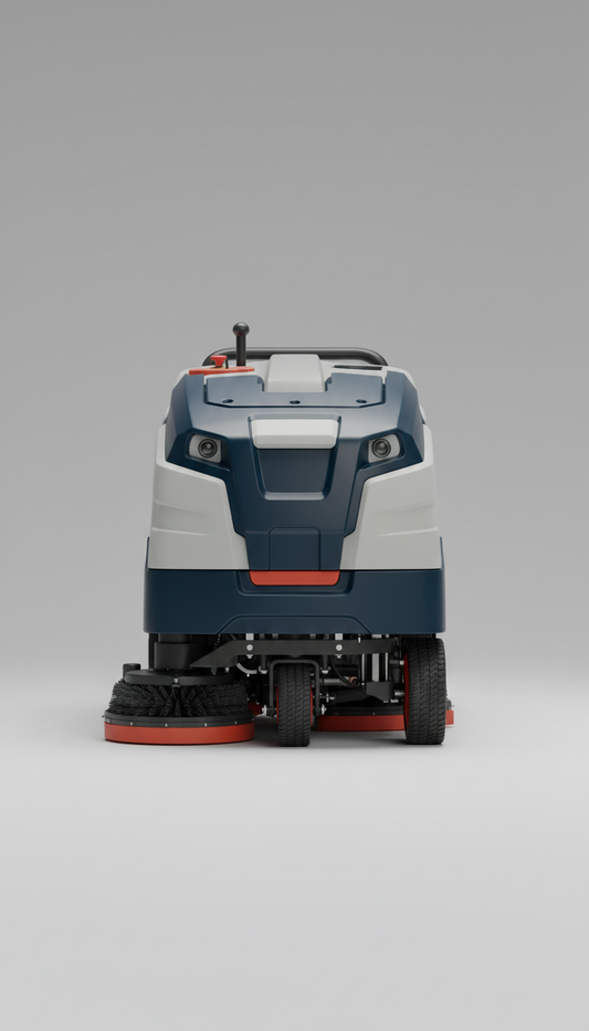 Ride-on floor scrubber with ergonomic controls
